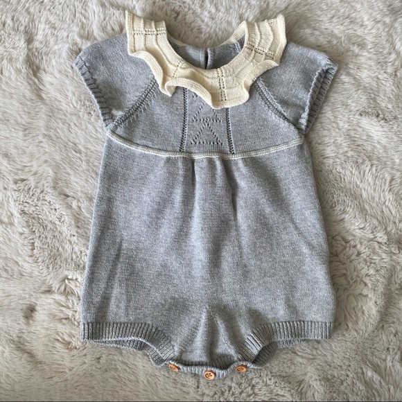 BABY GIRL KNIT RUFFLE ROMPER - Picture 1 of 6